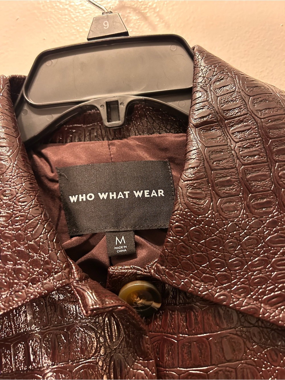 Who What Wear Brown Croc-Embossed Button Front Jacket - Picture 2 of 4
